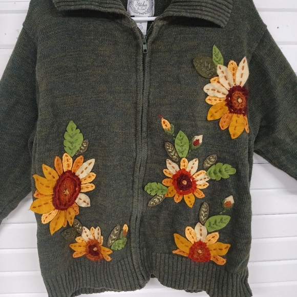 Stitches In Time Womes 1x Green Collard  Zip Up Cardigan With Embroided... - Picture 2 of 6